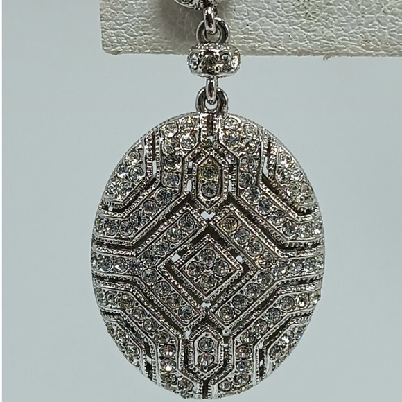 Vintage Pair Dramatic Highly Art Deco CZ Rhinestone Signed Nadri Earrings - Picture 6 of 6